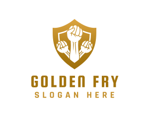 Golden Community Fist Shield logo design