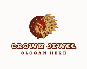 Headdress - Woman Native American Chief logo design