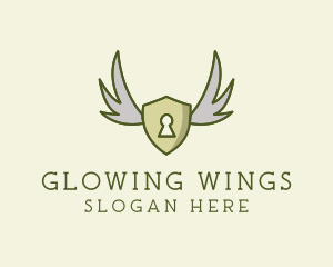 Shield Lock Wings  logo design