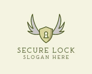 Lock - Shield Lock Wings logo design