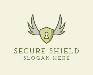 Shield Lock Wings  logo design