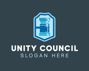 Council - Blue Gavel Shield logo design