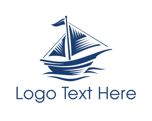 Ferry - Blue Sailboat Ship logo design