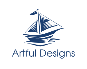 Blue Sailboat Ship logo design