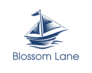 Blue Sailboat Ship logo design