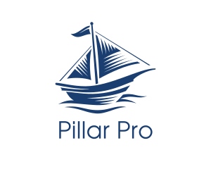 Blue Sailboat Ship logo design