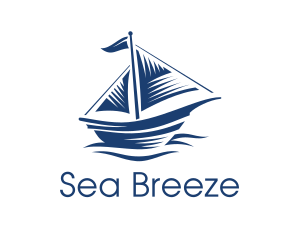 Blue Sailboat Ship logo design