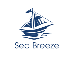 Sailboat - Blue Sailboat Ship logo design