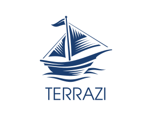 Blue Sailboat Ship logo design