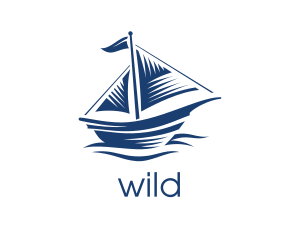 Blue Sailboat Ship logo design