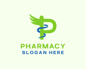 Caduceus Letter P Pharmacy  logo design