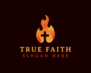 Belief - Fire Cross Crucifix logo design
