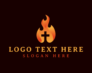 Pray - Fire Cross Crucifix logo design