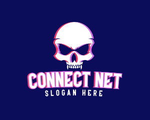 Skull Fangs Glitch logo design