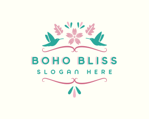 Garden Floral Hummingbird logo design