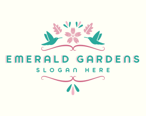 Garden Floral Hummingbird logo design