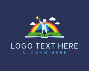 Storytelling - Rainbow Kindergarten Child logo design