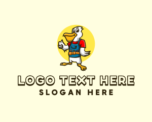 Pelican - Cartoon Pelican Carpenter logo design