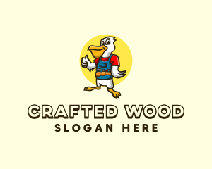 Cartoon Pelican Carpenter logo design