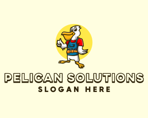 Cartoon Pelican Carpenter logo design