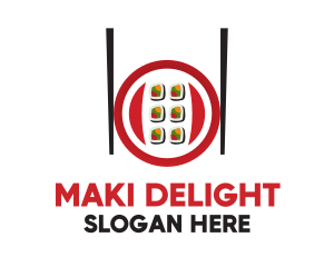 Maki - Chopsticks Sushi Rolls logo design