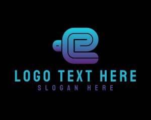 Courier - Thick Blue Letter E logo design
