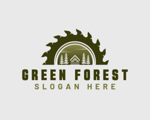 Cabin Forest Wood Saw logo design