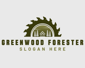 Cabin Forest Wood Saw logo design