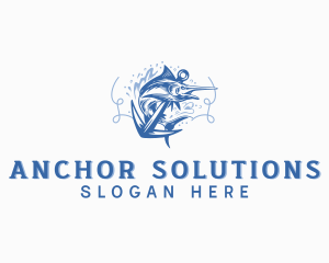 Swordfish Fishing Anchor logo design