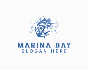 Swordfish Fishing Anchor logo design