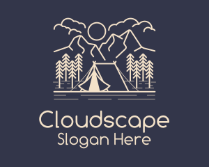 Cloudy - Monoline Tent Camping logo design