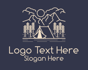 Mountain - Monoline Tent Camping logo design