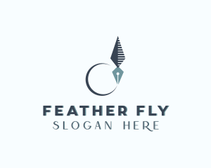 Crescent Moon Feather Pen logo design