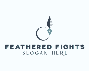 Crescent Moon Feather Pen logo design