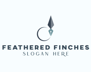 Crescent Moon Feather Pen logo design