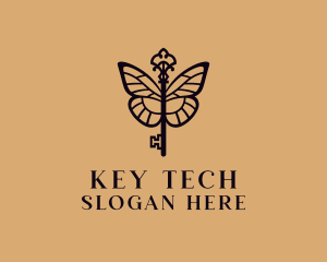 Elegant Key Butterfly logo design