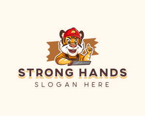 Hand Saw Carpenter Tiger logo design