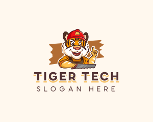 Hand Saw Carpenter Tiger logo design