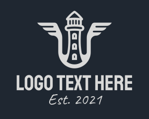 Seaside - Gray Lighthouse Wings logo design