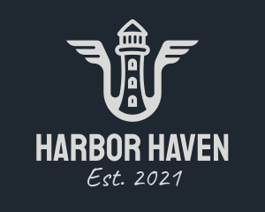 Harbor - Gray Lighthouse Wings logo design