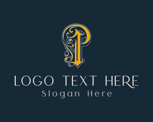 Gothic Ornate Letter P  Logo
