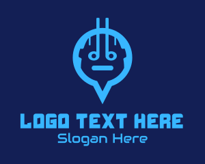 Robot - Blue Android Location Pin logo design