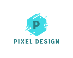 Hexagon Pixelated Tech Software logo design