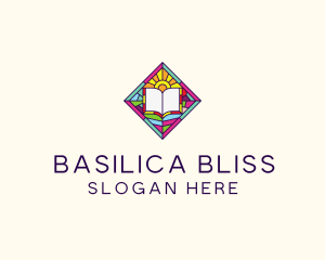 Basilica - Religious Book Stained Glass logo design