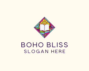 Religious Book Stained Glass logo design