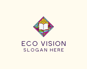 Religious Book Stained Glass logo design