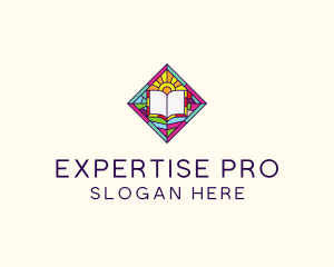 Religious Book Stained Glass logo design