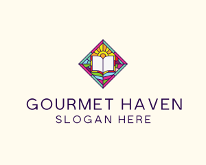 Religious Book Stained Glass logo design