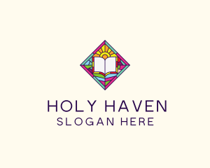 Religious Book Stained Glass logo design