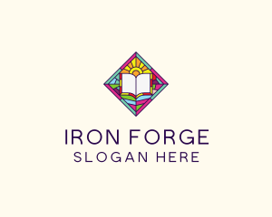 Religious Book Stained Glass logo design